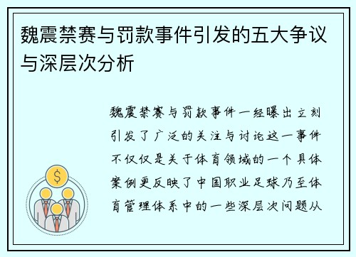 魏震禁赛与罚款事件引发的五大争议与深层次分析