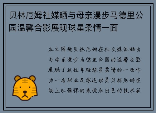 贝林厄姆社媒晒与母亲漫步马德里公园温馨合影展现球星柔情一面 贝林厄姆社媒晒与母亲漫步马德里公园温馨合影展现球星柔情一面